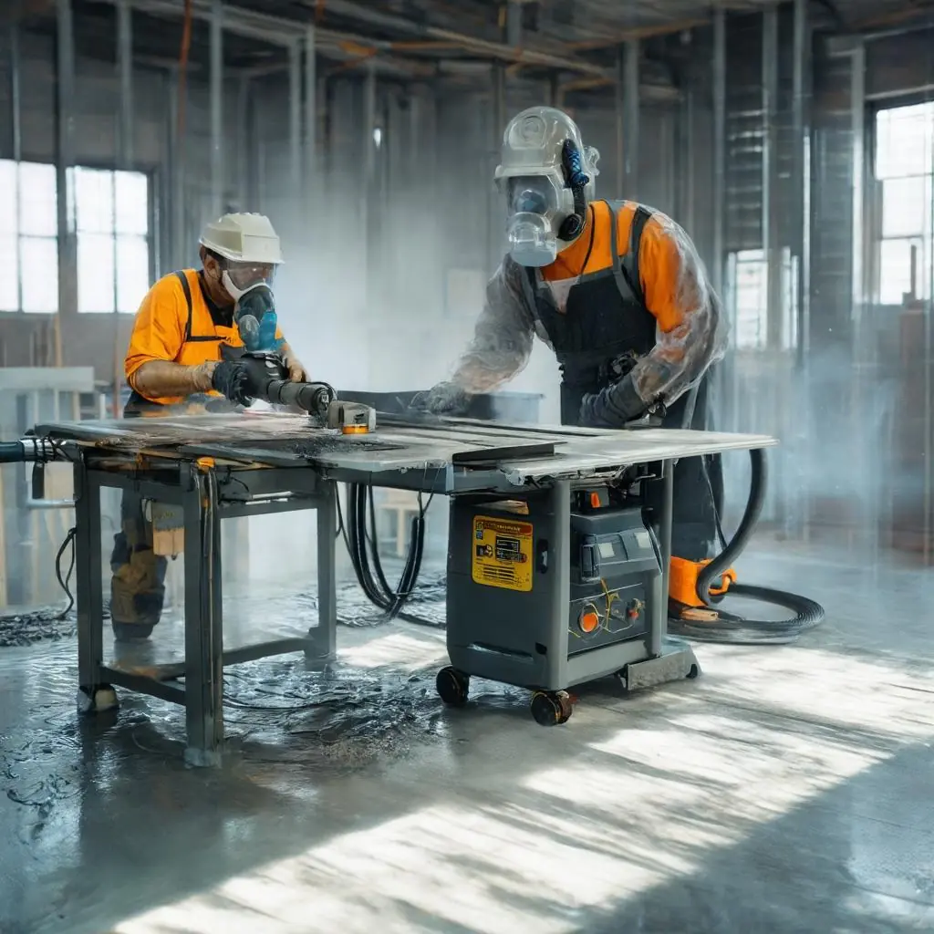 Staubarme arbeit an einer Fliese