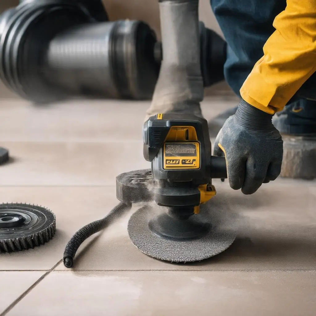 schleif en einer Fliese mittels einer Schleifscheibe